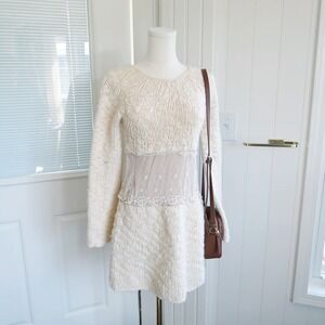 Calvin Klein Jeans Womens Sweater Dress Size M Cream Lace Coquette Romantic Chic